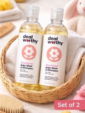 Deal Worthy Baby Wash & Shampoo Set of 2 Floral 14oz Tear-Free